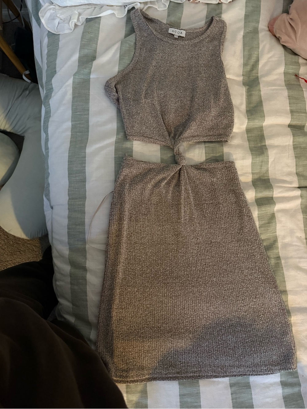 Taupe Knit Twist-Cutout Midi Dress